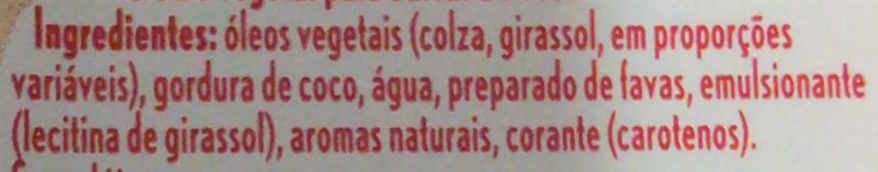Foto da lista de ingredientes