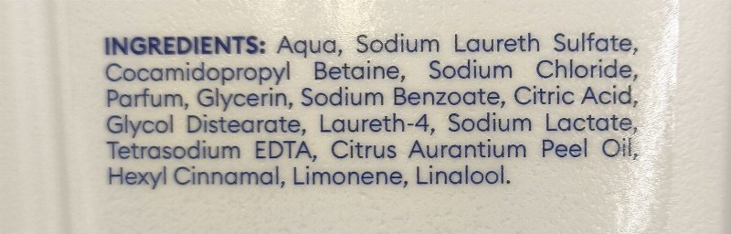 Foto da lista de ingredientes