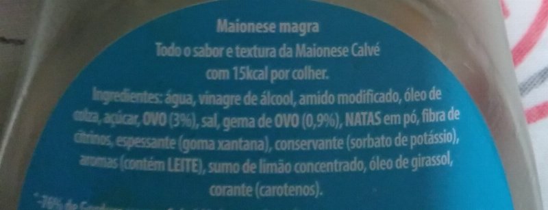 Foto da lista de ingredientes