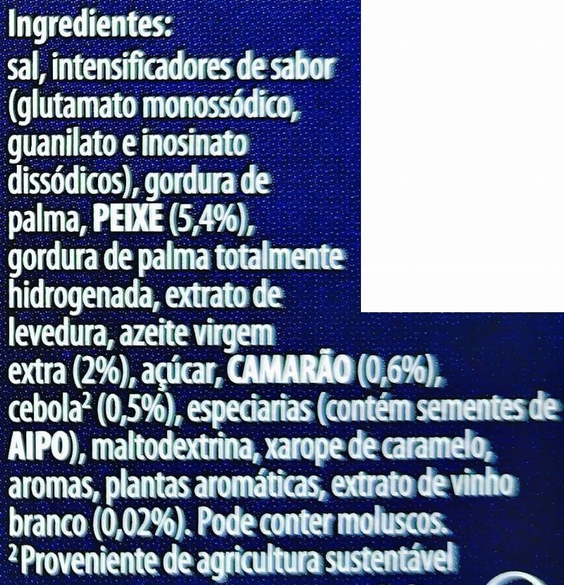 Foto da lista de ingredientes