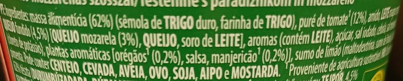 Foto da lista de ingredientes