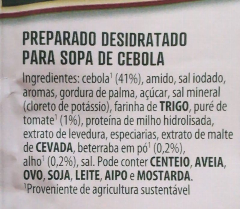 Foto da lista de ingredientes