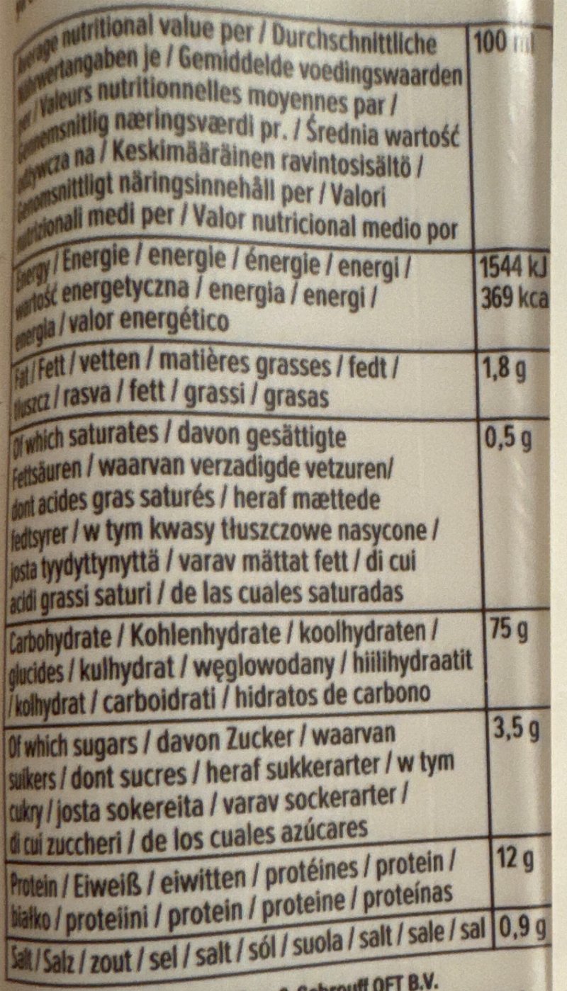 Foto da tabela nutricional
