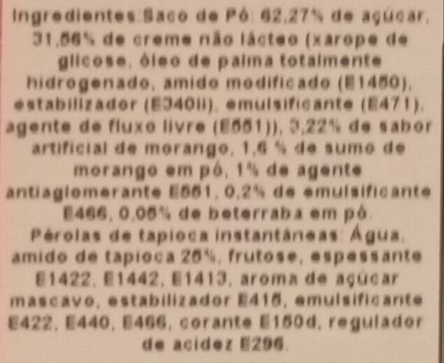 Foto da lista de ingredientes