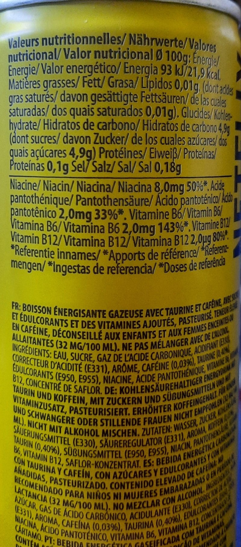 Foto da lista de ingredientes