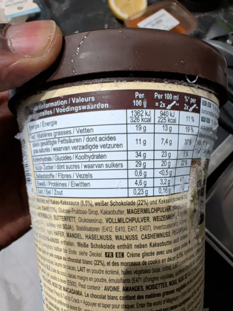 Foto da tabela nutricional