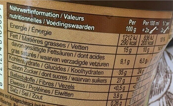 Foto da tabela nutricional