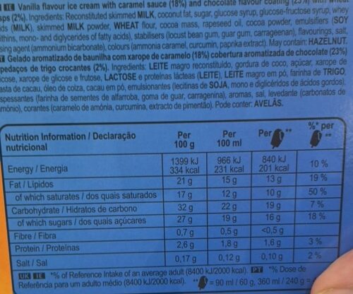 Foto da tabela nutricional