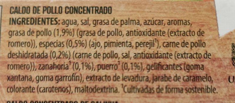 Foto da lista de ingredientes