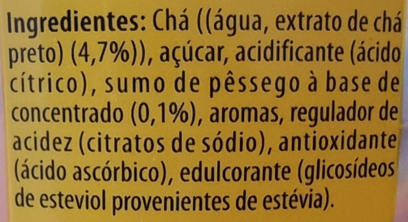 Foto da lista de ingredientes
