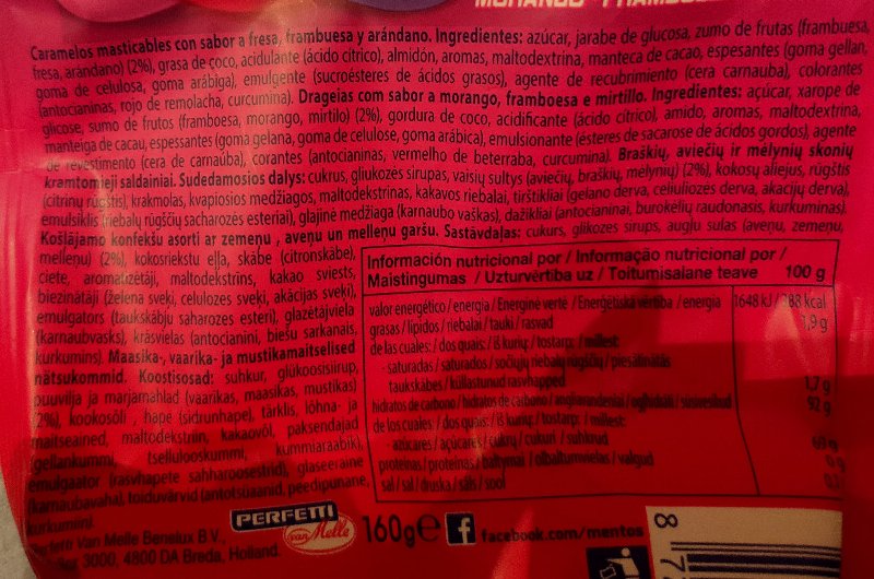 Foto da lista de ingredientes