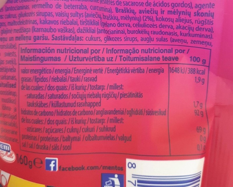 Foto da tabela nutricional