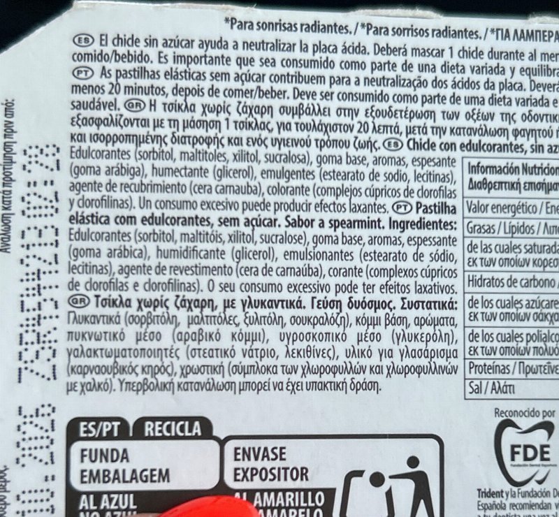 Foto da lista de ingredientes