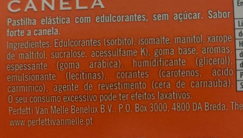 Foto da lista de ingredientes