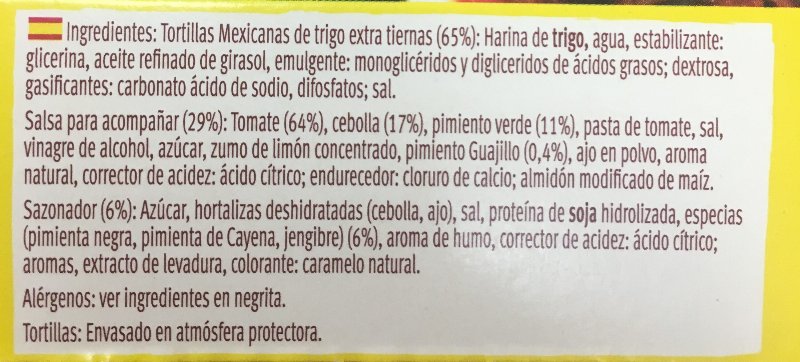 Foto da lista de ingredientes