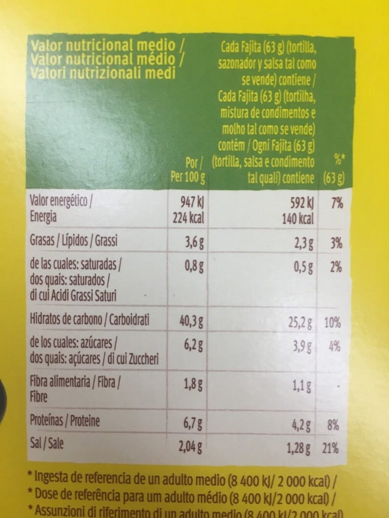 Foto da tabela nutricional