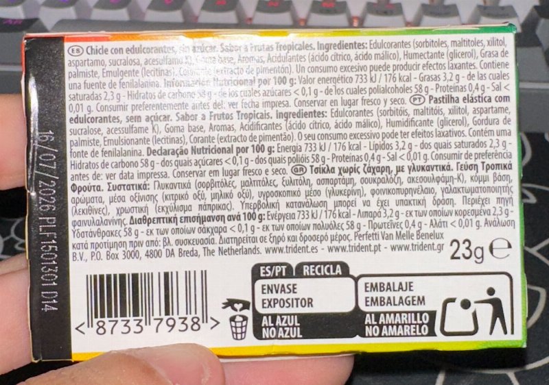 Foto da tabela nutricional