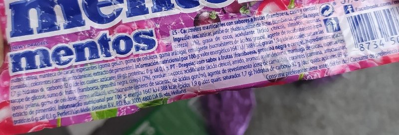 Foto da tabela nutricional