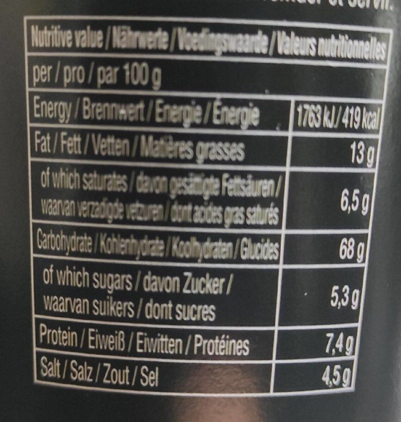 Foto da tabela nutricional