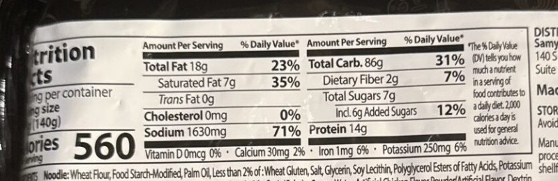Foto da tabela nutricional