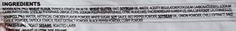 Foto da lista de ingredientes