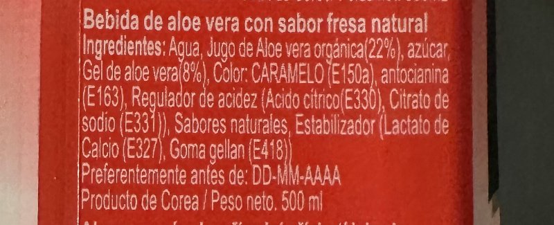 Foto da lista de ingredientes