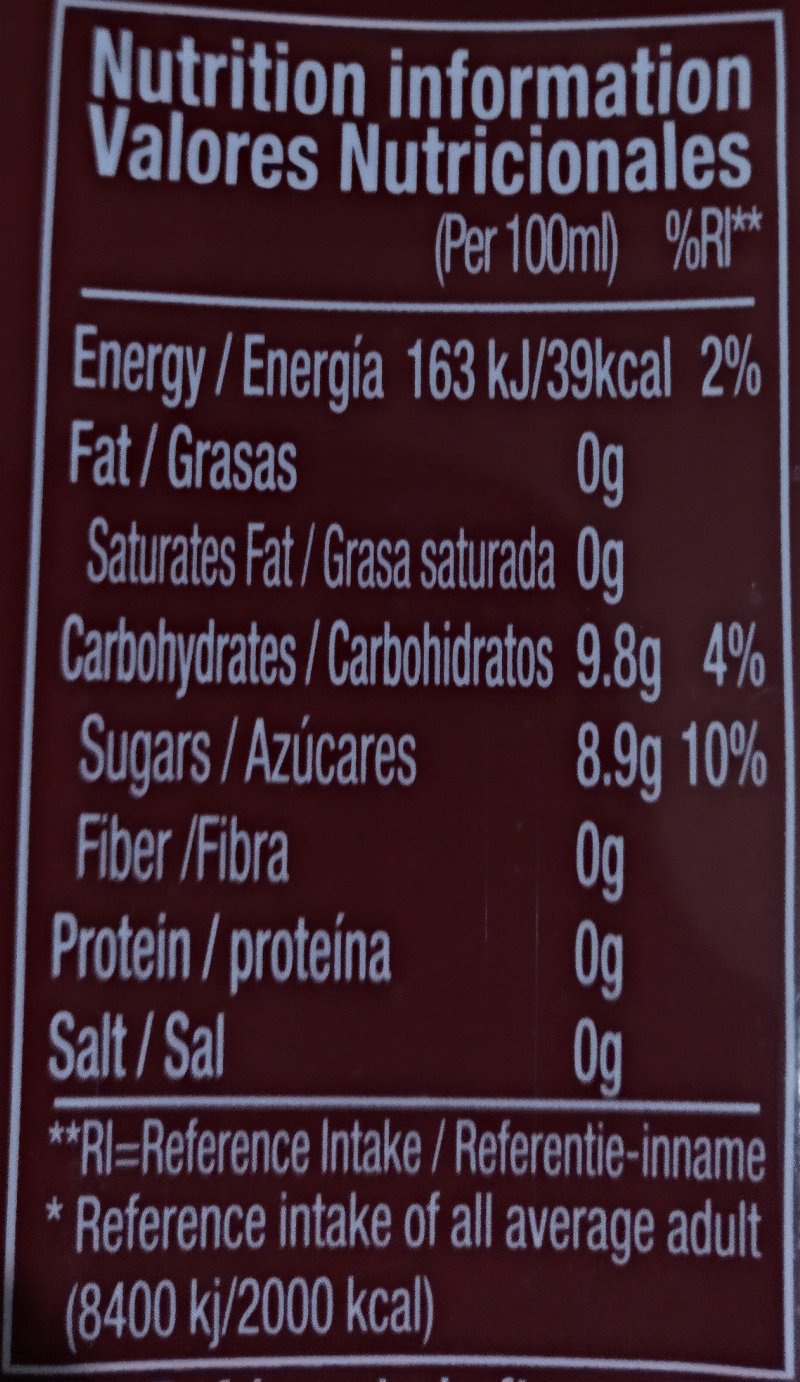 Foto da tabela nutricional