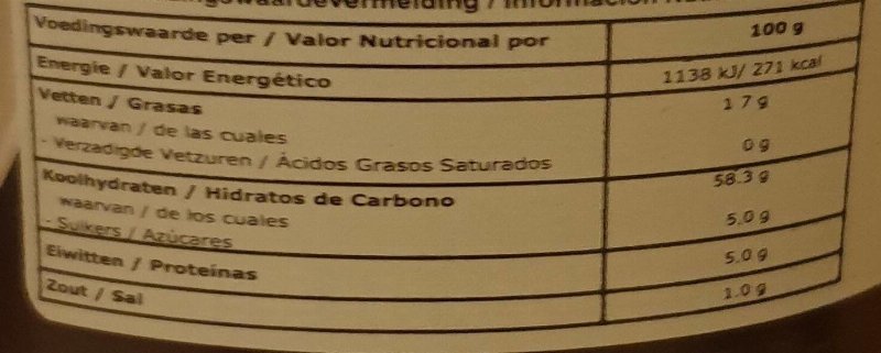 Foto da tabela nutricional