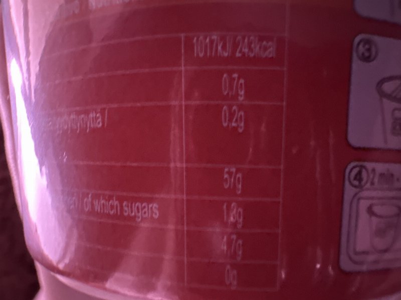 Foto da tabela nutricional