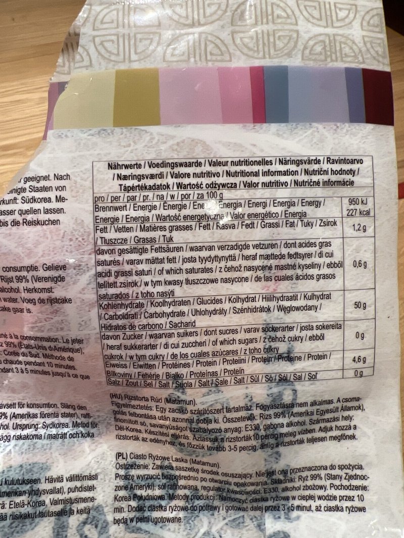 Foto da tabela nutricional