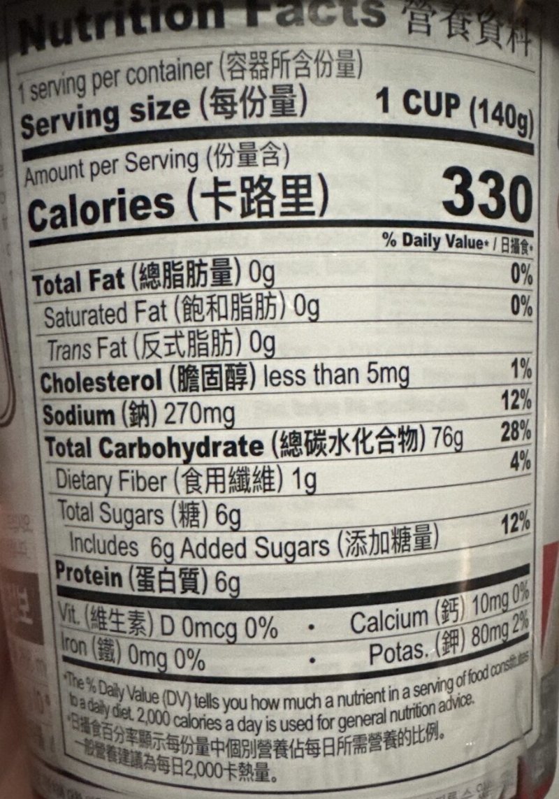 Foto da tabela nutricional