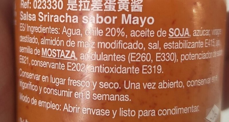 Foto da lista de ingredientes