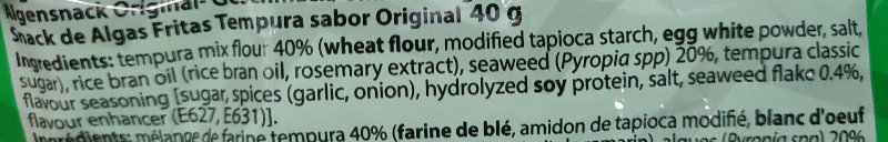 Foto da lista de ingredientes