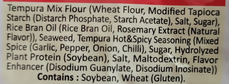 Foto da lista de ingredientes