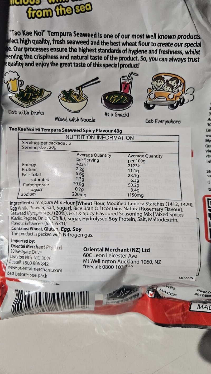 Foto da tabela nutricional
