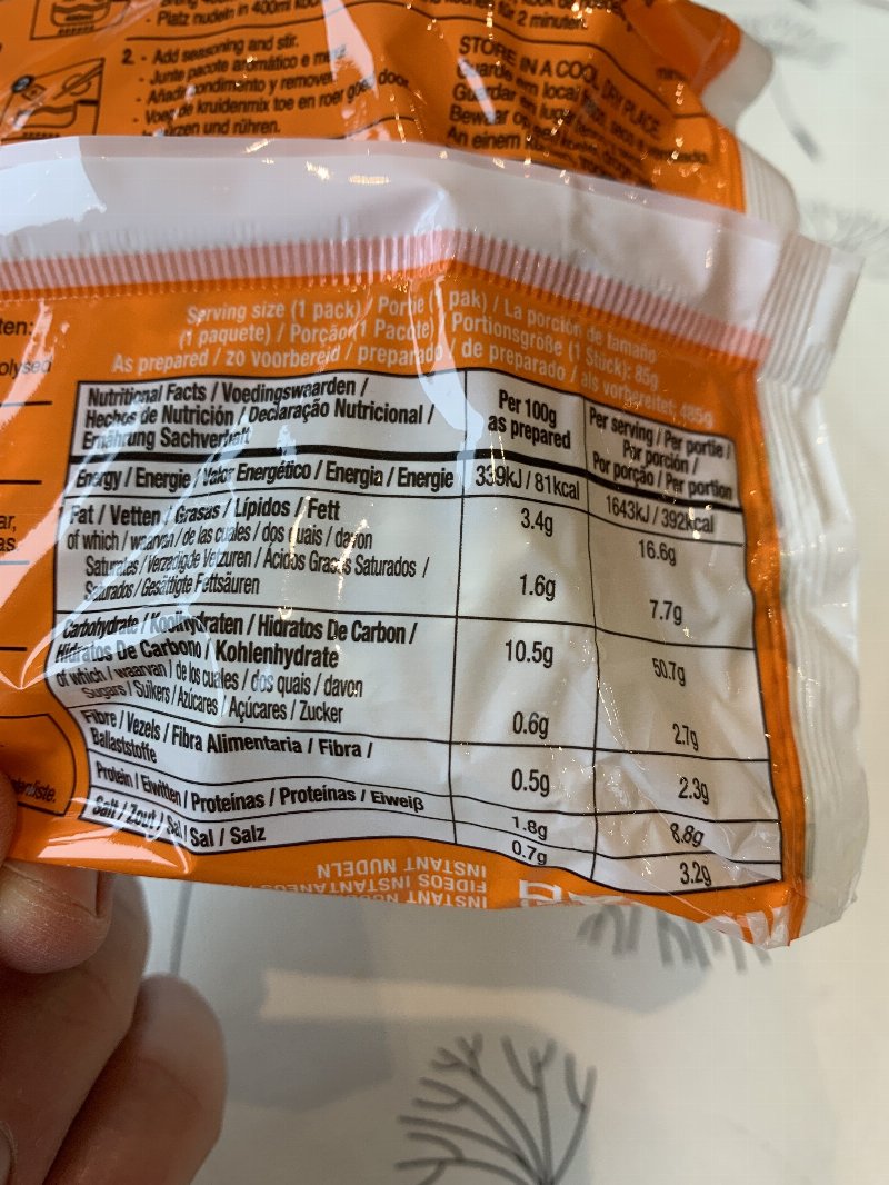 Foto da tabela nutricional