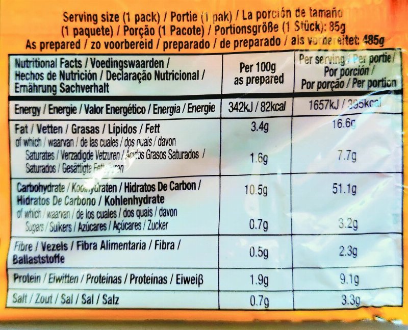Foto da tabela nutricional