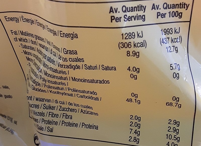 Foto da tabela nutricional