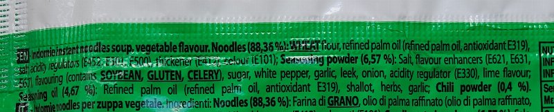 Foto da lista de ingredientes