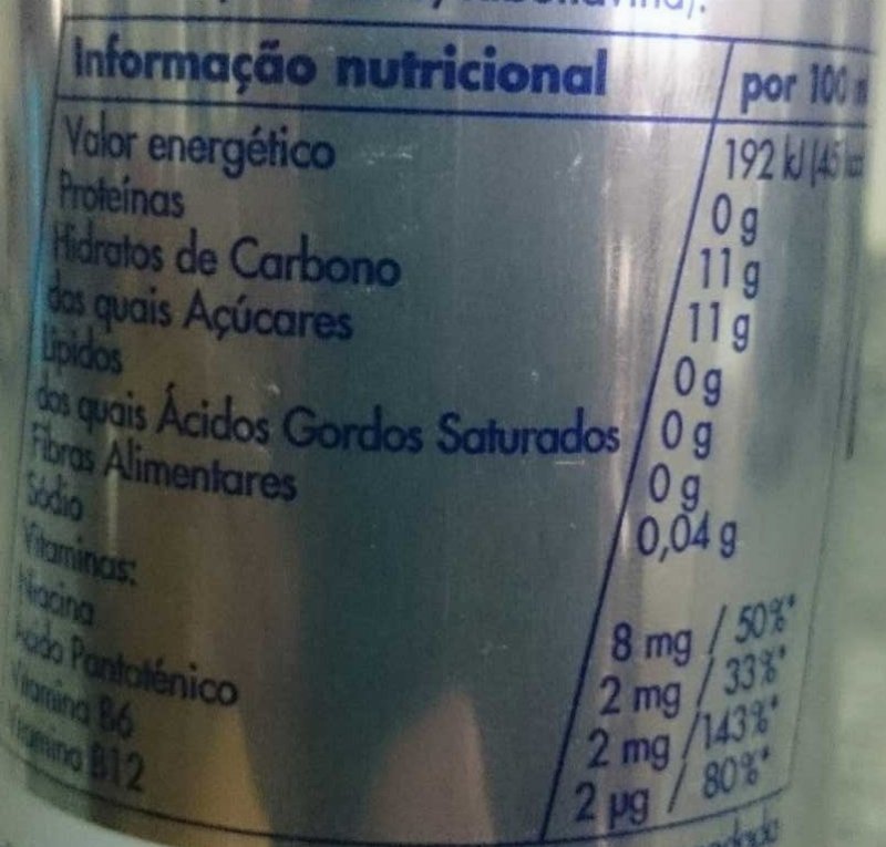 Foto da tabela nutricional