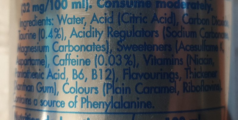 Foto da lista de ingredientes