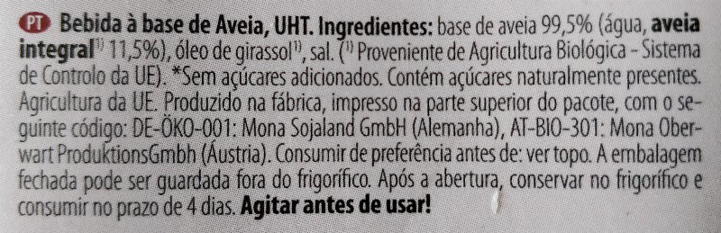Foto da lista de ingredientes