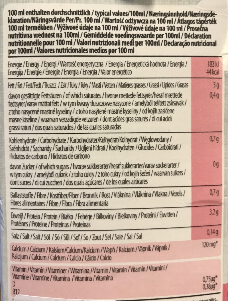 Foto da tabela nutricional