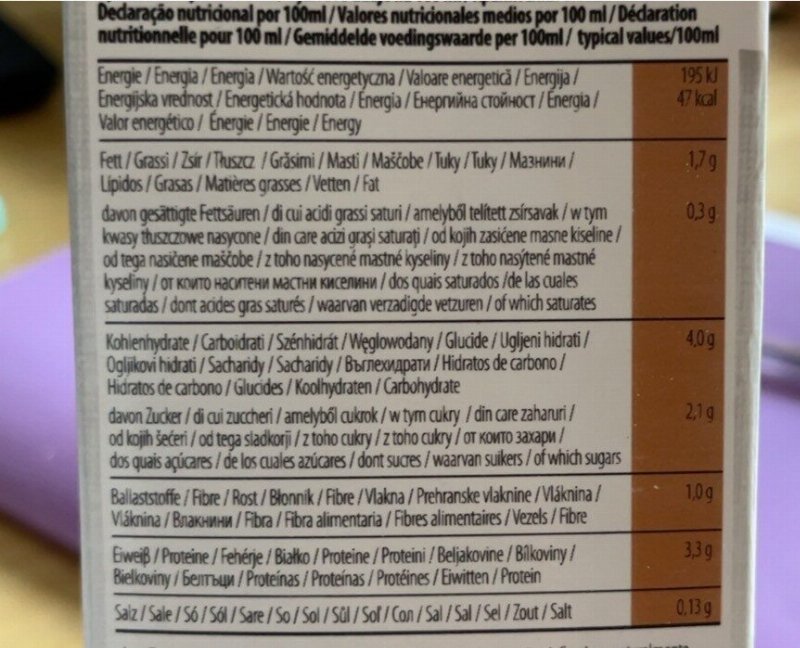 Foto da tabela nutricional