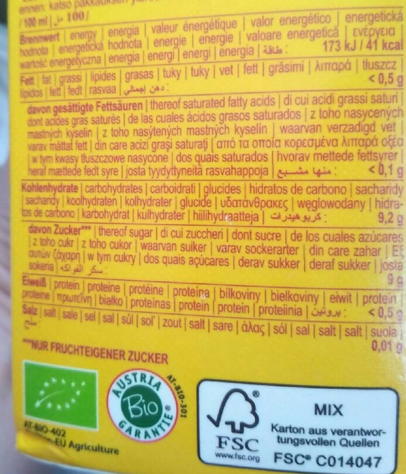 Foto da tabela nutricional