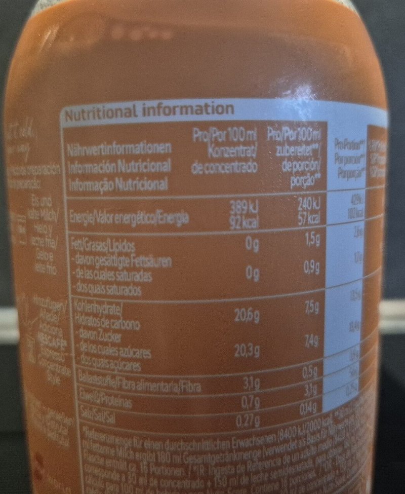 Foto da tabela nutricional