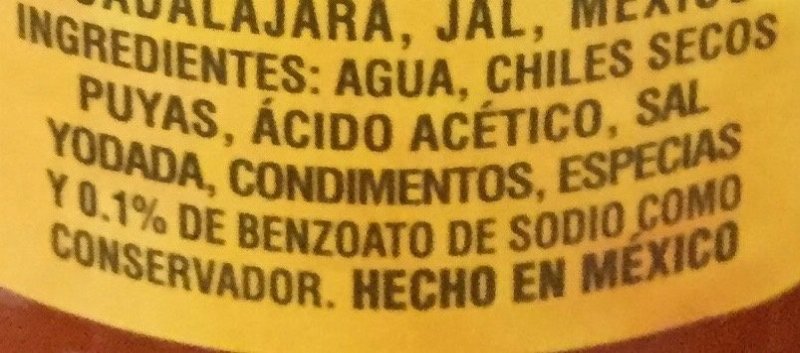 Foto da lista de ingredientes