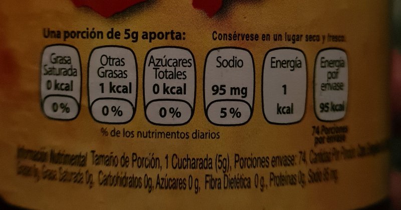 Foto da tabela nutricional