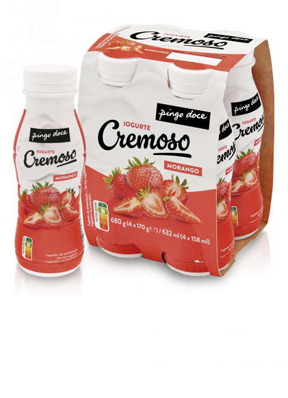Iogurte Líquido Cremoso Morango Pack 4 Pingo Doce 4x0.17Kg