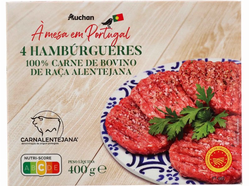 Hambúrgueres Dop Auchan À Mesa Em Portugal 100% Bovino Alentejano 4X100 g
